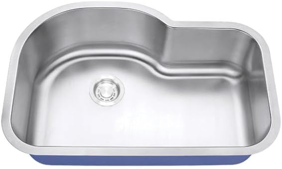Dakota Sinara Traditional Single Bowl Standard Radius Undermount 304 Stainless Steel Kitchen Sink – Satin Brushed Nickel, P-Bowl, Fits 36" Cabinet, Left-Rear Drain – DSR-3121