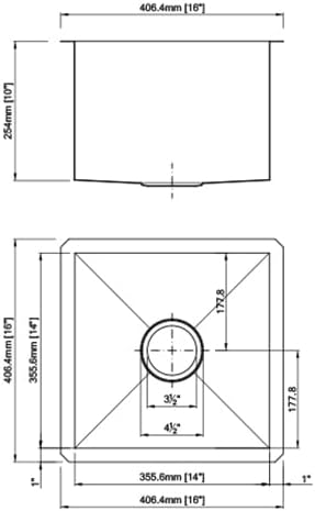 Dakota Zoria Contemporary 16 Gauge Undermount Single Bowl 304 Stainless Steel Bar Sink, Brushed Nickel - DSZ-1616