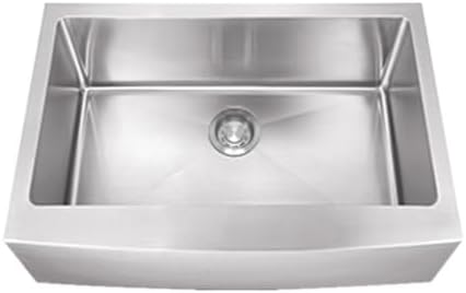 Dakota Marela 30-Inch Farmhouse Apron Kitchen Sink, Single Bowl, 16-Gauge 304 Stainless Steel, Micro Radius Corners, Undermount, Rear Drain, Includes Grid & Strainer- DSM-A3020 (Brushed Nickel).