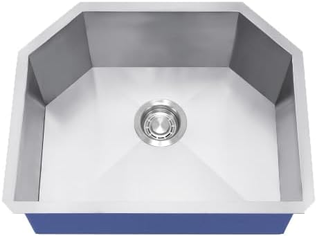 Dakota Zoria Contemporary D-Bowl 16 Gauge Undermount Single Bowl 304 Stainless Steel Kitchen Sink – Zero Radius, Rear Drain