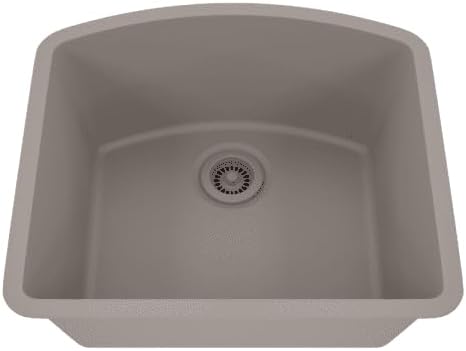Dakota Kavlen 23-Inch Undermount Single Bowl Quartz Composite Kitchen Sink, Scratch & Heat Resistant, Contemporary Design, (Beige/Concrete)