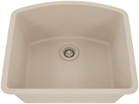 Dakota Kavlen 23-Inch Undermount Single Bowl Quartz Composite Kitchen Sink, Scratch & Heat Resistant, Contemporary Design, (Beige/Concrete)