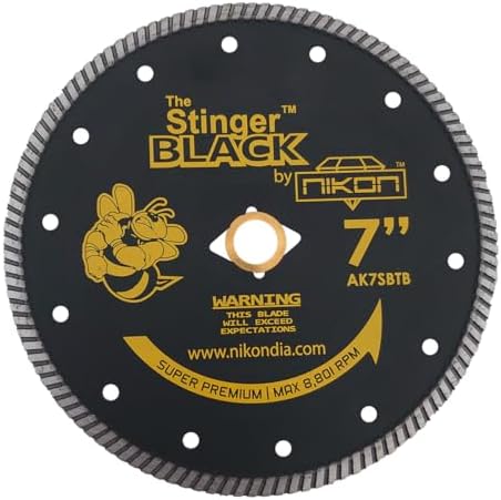 STINGER™ Black Turbo Diamond Blade for Granite, Quartz & Porcelain – Zipper Segment Dry Cutting Wheel with Flush Cut Holes for Angle Grinder