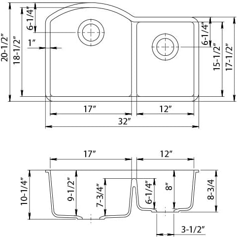 Dakota Kavlen 32-Inch Undermount 70/30 Double Bowl Quartz Composite Kitchen Sink, Contemporary Design, Heat & Scratch Resistant, Concrete -