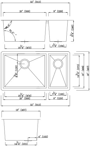 Dakota Zylo 32-Inch 70/30 Double Bowl Undermount Kitchen Sink, 18-Gauge 304 Stainless Steel, Zero Radius Corners, Rear Drain, Brushed Finish - Cabinet Size: Greater than 33"