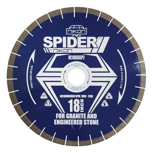 Spider™ II Bridge Saw Blade: 14-20 Inch, 20mm Patterned Diamond Segments, for Granite, Quartz & Engineered Stone, 50/60mm Arbor.