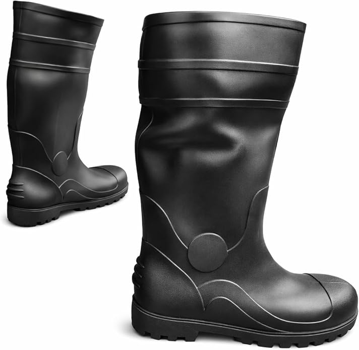 ZAK™ Steel Toe Waterproof Work Boots – PVC Safety Boots, Calf High Protective Work Boot for Construction, Industrial & Outdoor Jobs