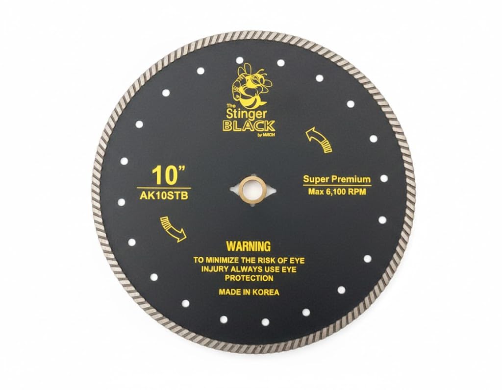 STINGER™ Black Turbo Diamond Blade for Granite, Quartz & Porcelain – Zipper Segment Dry Cutting Wheel with Flush Cut Holes for Angle Grinder