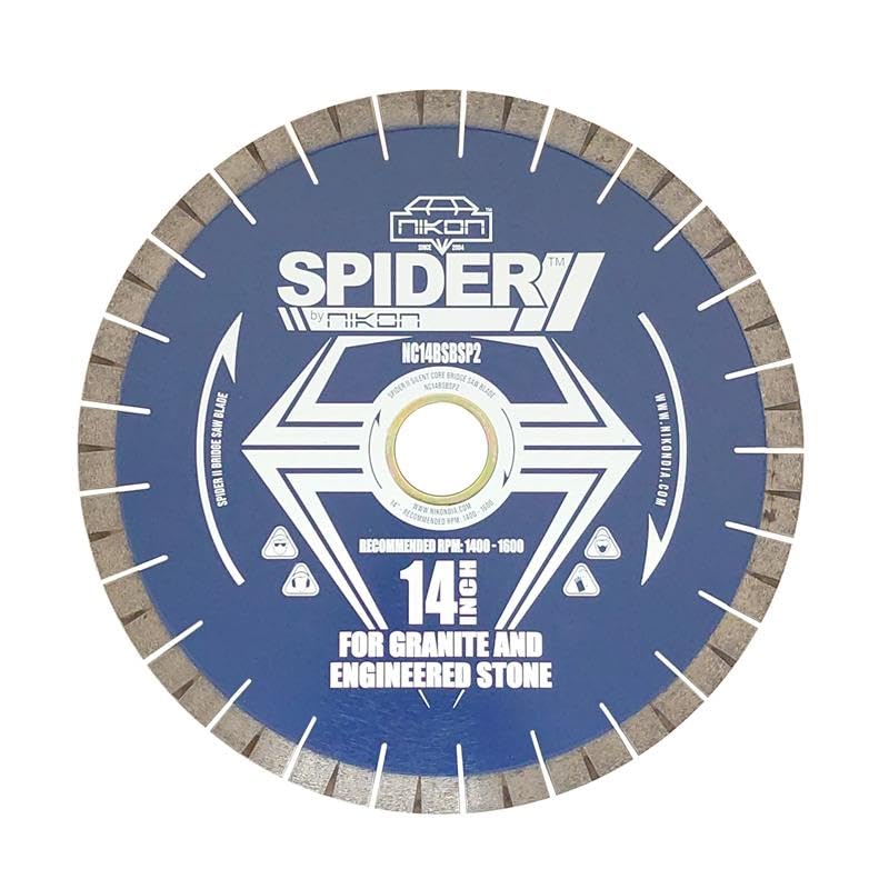 Spider™ II Bridge Saw Blade: 14-20 Inch, 20mm Patterned Diamond Segments, for Granite, Quartz & Engineered Stone, 50/60mm Arbor.