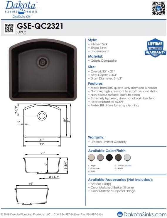 Dakota Kavlen 23-Inch Undermount Single Bowl Quartz Composite Kitchen Sink, Scratch & Heat Resistant, Contemporary Design, (Beige/Concrete)