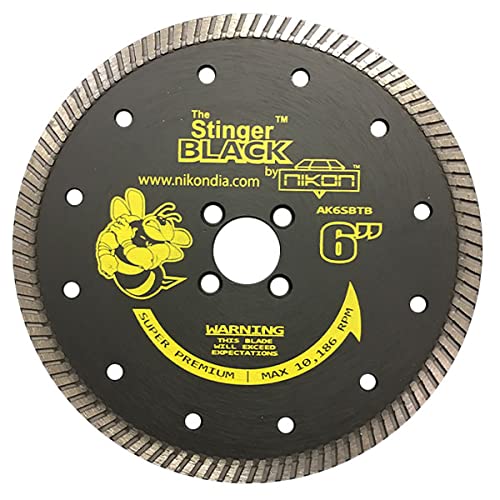 STINGER™ Black Turbo Diamond Blade for Granite, Quartz & Porcelain – Zipper Segment Dry Cutting Wheel with Flush Cut Holes for Angle Grinder