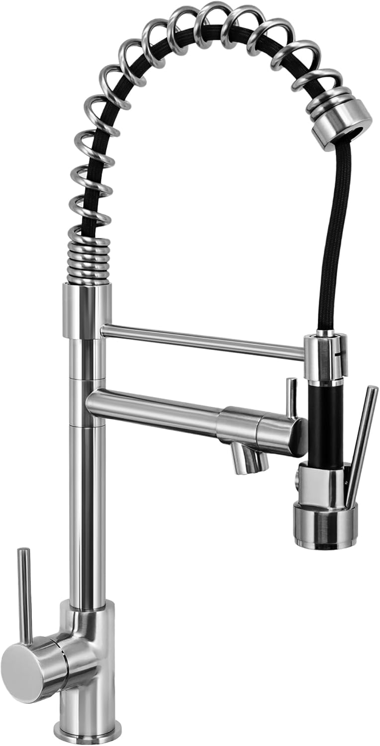 Dakota Pull Down Kitchen Faucet with Pot Filler – Single Hole Commercial Style Kitchen Sink Faucet, 22-Inch High Arc, 1.5 GPM (Brushed Nickel/ Chrome)