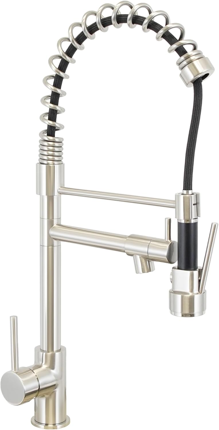 Dakota Pull Down Kitchen Faucet with Pot Filler – Single Hole Commercial Style Kitchen Sink Faucet, 22-Inch High Arc, 1.5 GPM (Brushed Nickel/ Chrome)