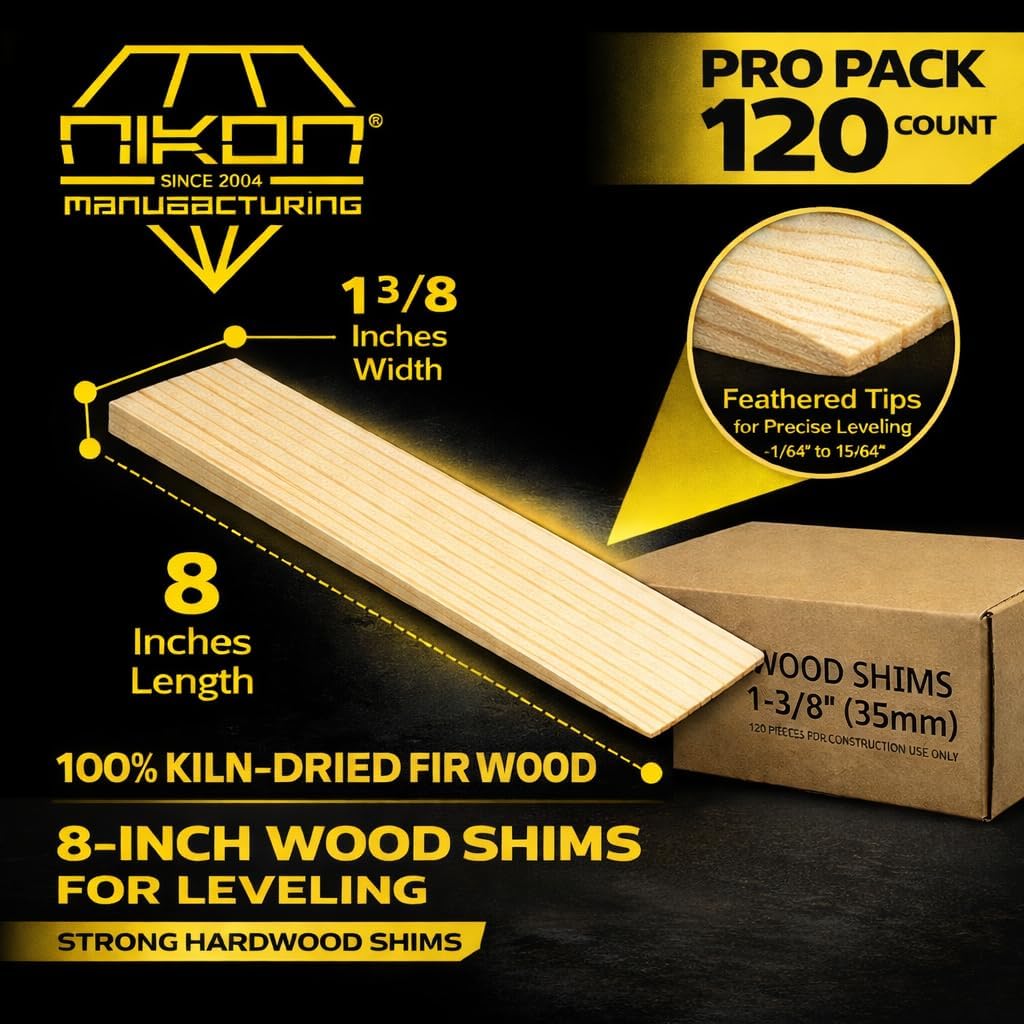 ZAK™ 8-Inch Wood Shims for Leveling – Pro Pack 120 Count Wedges for Toilets, Doors, Tables & Furniture – Strong Hardwood Shims for Uneven Floors.