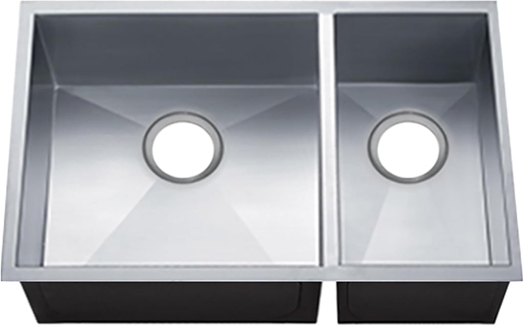 Dakota Zylo 32-Inch 70/30 Double Bowl Undermount Kitchen Sink, 18-Gauge 304 Stainless Steel, Zero Radius Corners, Rear Drain, Brushed Finish - Cabinet Size: Greater than 33"