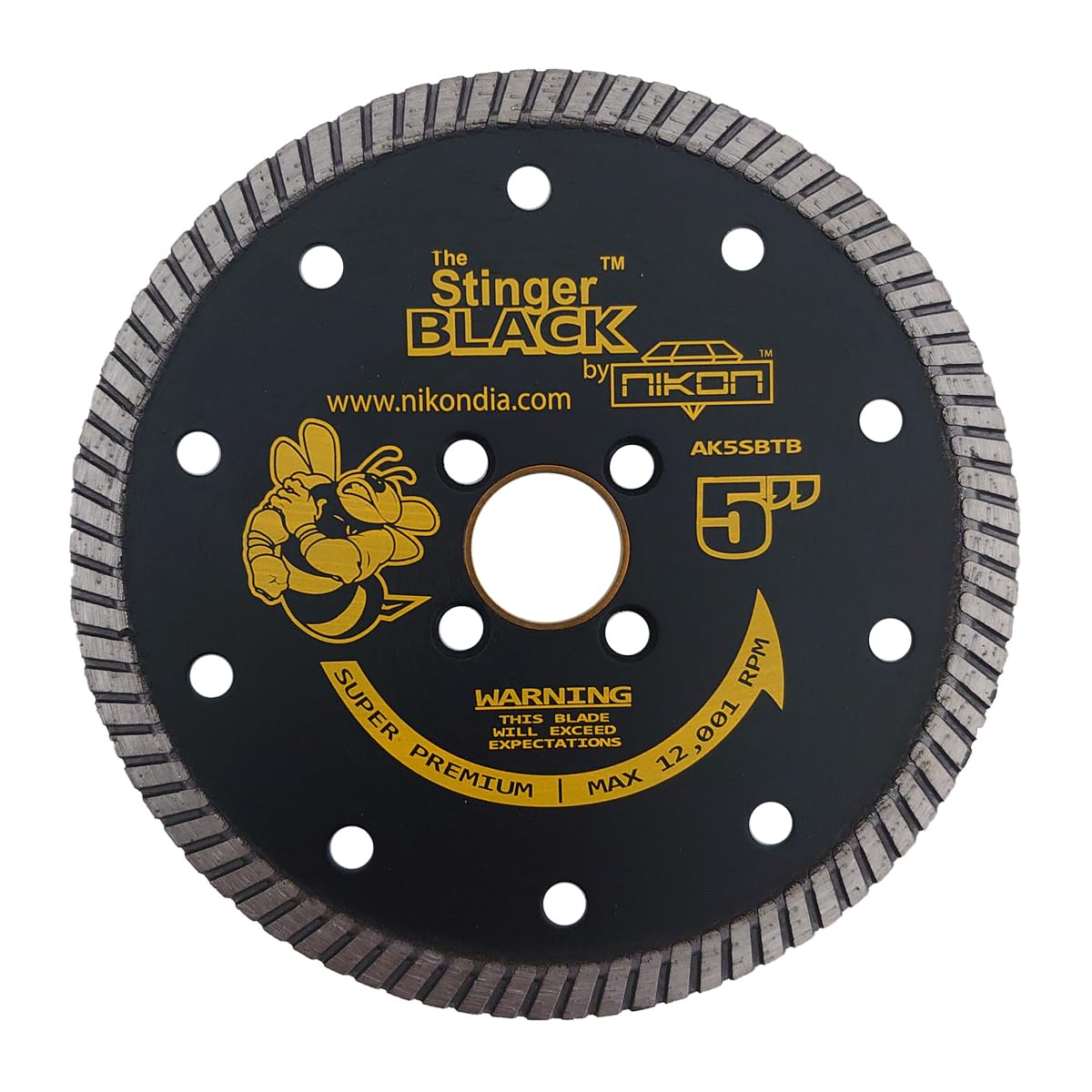 STINGER™ Black Turbo Diamond Blade for Granite, Quartz & Porcelain – Zipper Segment Dry Cutting Wheel with Flush Cut Holes for Angle Grinder