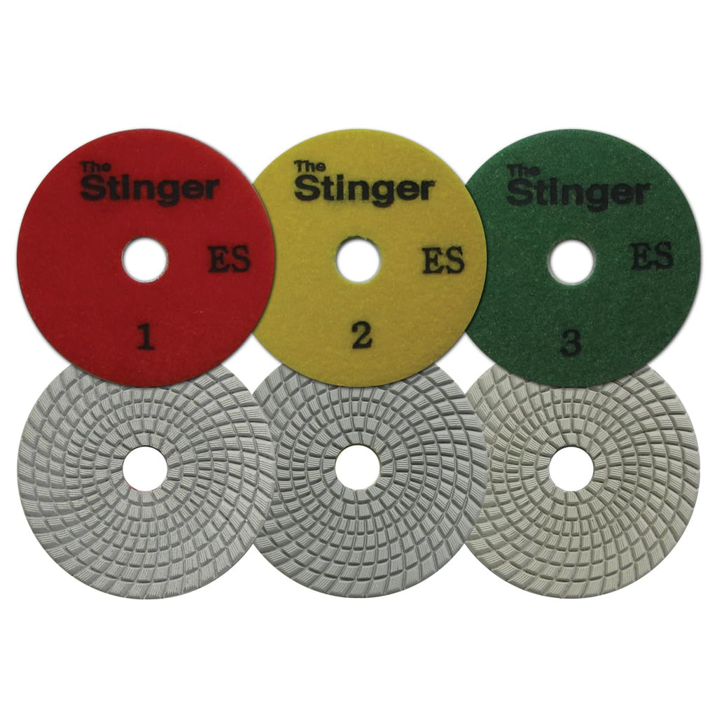 STINGER™ ES 4 Inch 3-Step Wet Diamond Polishing Pad – Step 1-3, Ultra White Resin for Quartz & Engineered Stone, Max RPM 4,000
