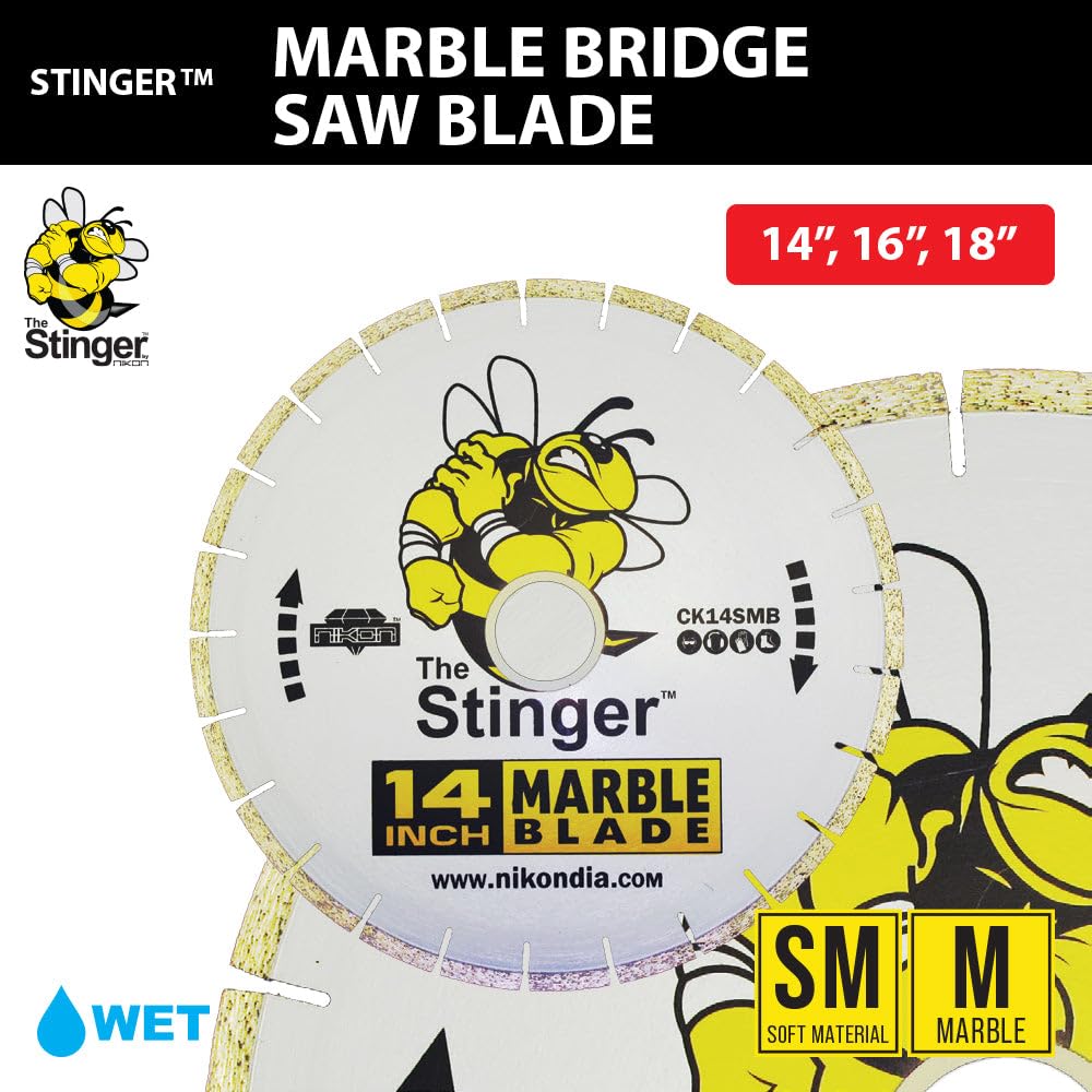 STINGER™ Marble Bridge Saw Blades, 14″–18″ Diamond Saw Blade for Marble & Soft Stone, Professional Stone Cutting Tool, Pressure Tested.