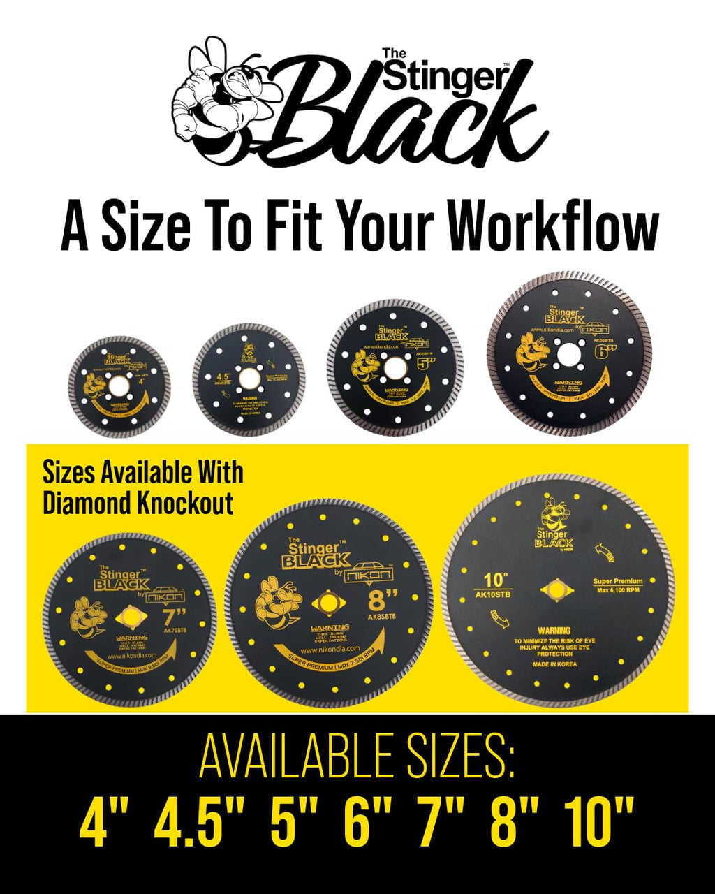 STINGER™ Black Turbo Diamond Blade for Granite, Quartz & Porcelain – Zipper Segment Dry Cutting Wheel with Flush Cut Holes for Angle Grinder
