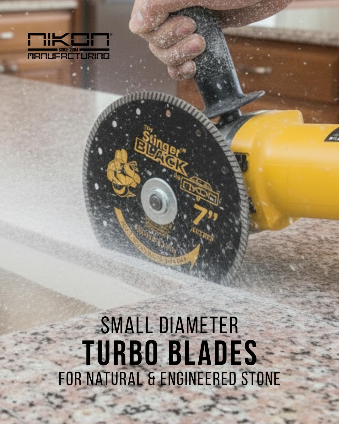 STINGER™ Black Turbo Diamond Blade for Granite, Quartz & Porcelain – Zipper Segment Dry Cutting Wheel with Flush Cut Holes for Angle Grinder