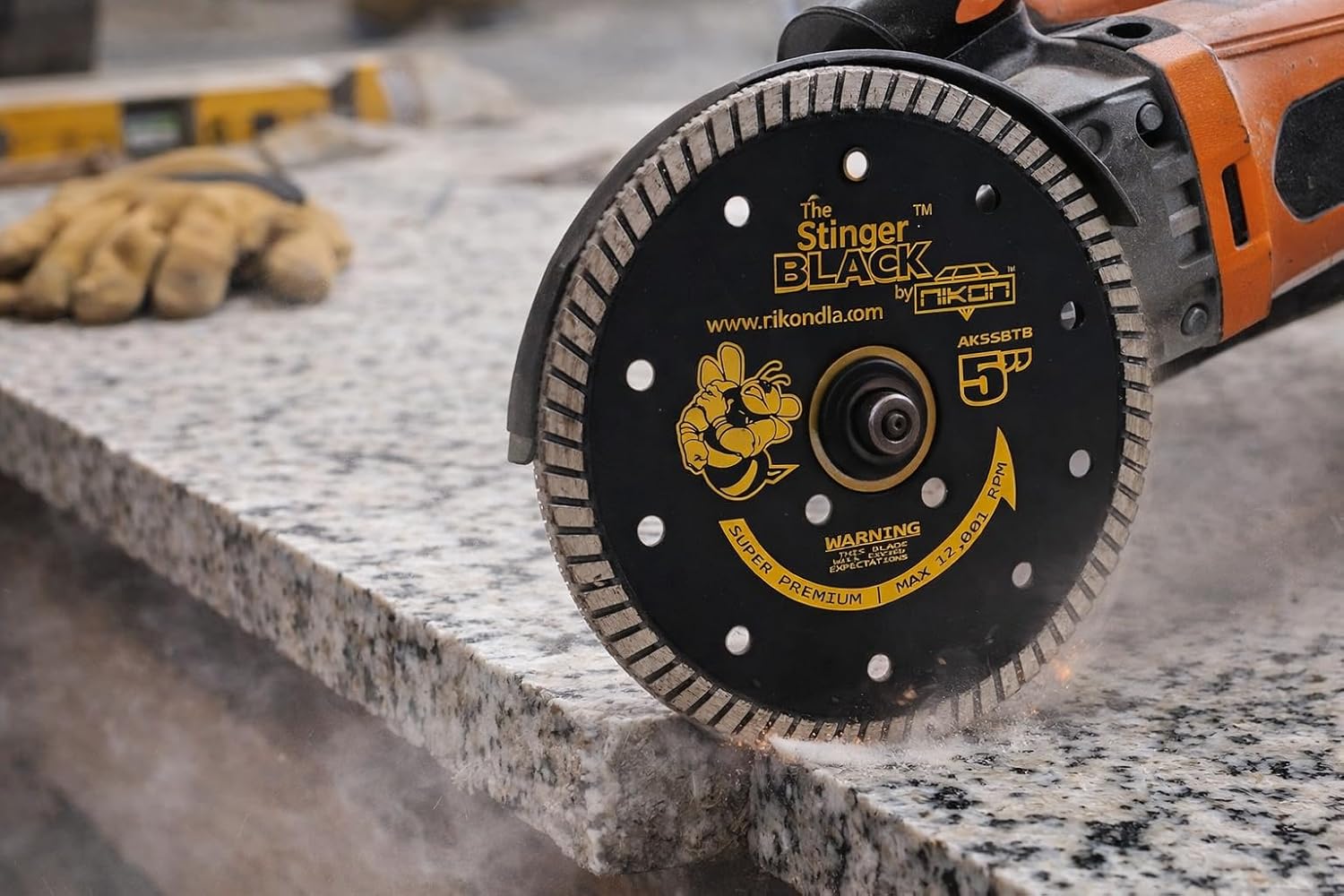STINGER™ Black Turbo Diamond Blade for Granite, Quartz & Porcelain – Zipper Segment Dry Cutting Wheel with Flush Cut Holes for Angle Grinder