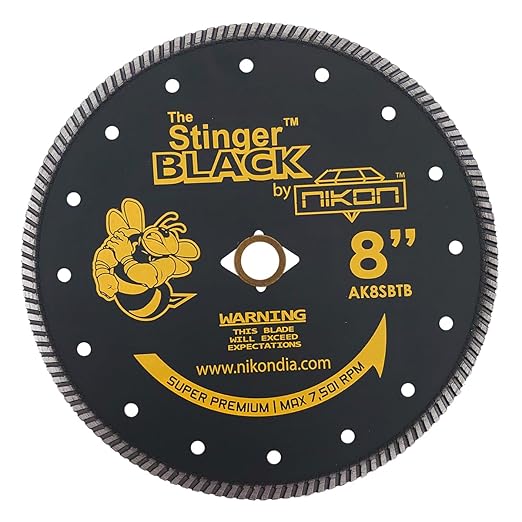 STINGER™ Black Turbo Diamond Blade for Granite, Quartz & Porcelain – Zipper Segment Dry Cutting Wheel with Flush Cut Holes for Angle Grinder