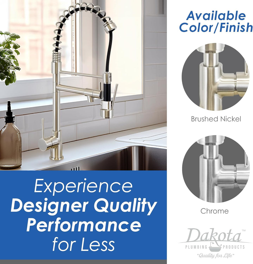 Dakota Pull Down Kitchen Faucet with Pot Filler – Single Hole Commercial Style Kitchen Sink Faucet, 22-Inch High Arc, 1.5 GPM (Brushed Nickel/ Chrome)