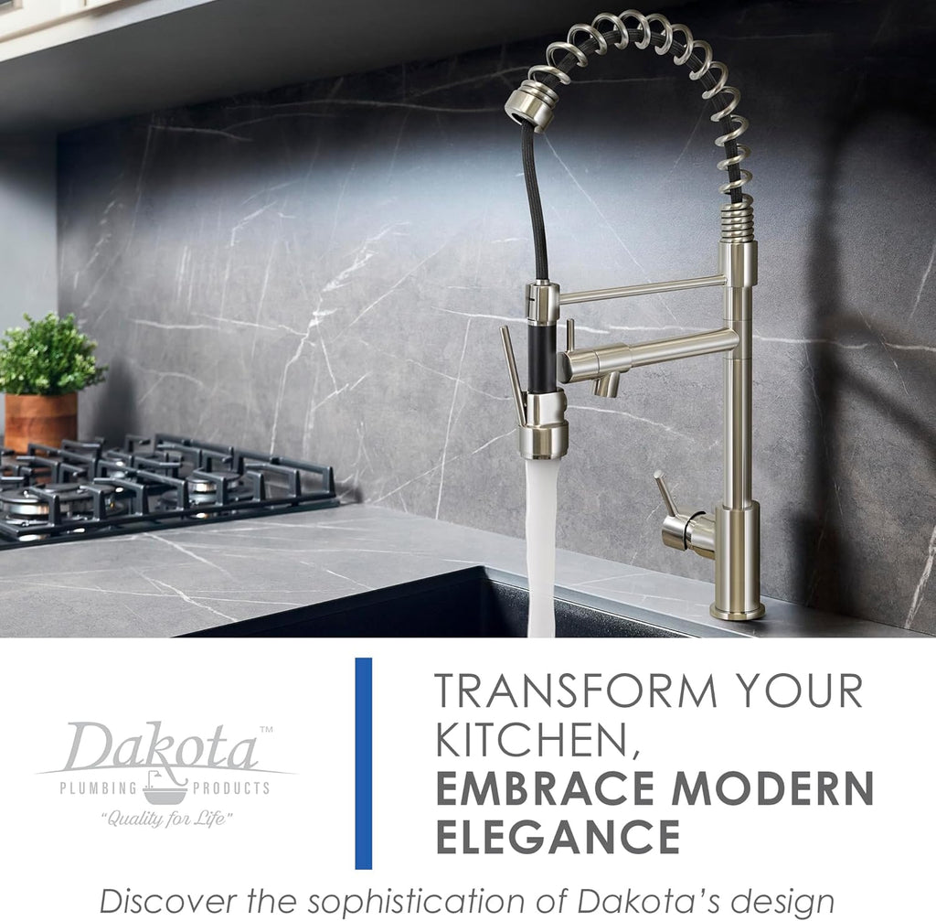Dakota Pull Down Kitchen Faucet with Pot Filler – Single Hole Commercial Style Kitchen Sink Faucet, 22-Inch High Arc, 1.5 GPM (Brushed Nickel/ Chrome)