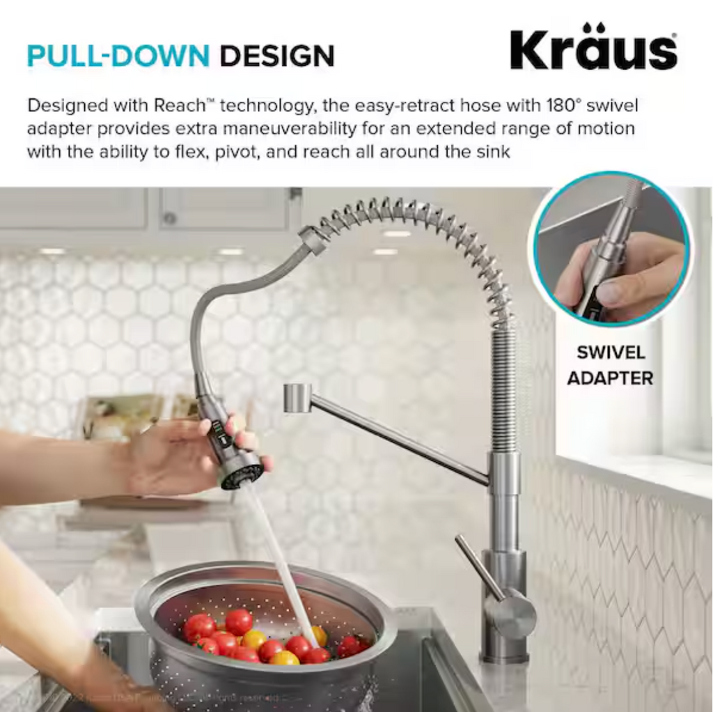 KRAUS Loften All-in-One 33 in Drop In Single Bowl 18-Gauge Stainless Steel Kitchen Sink w/ Bolden Pull Down Faucet in Chrome