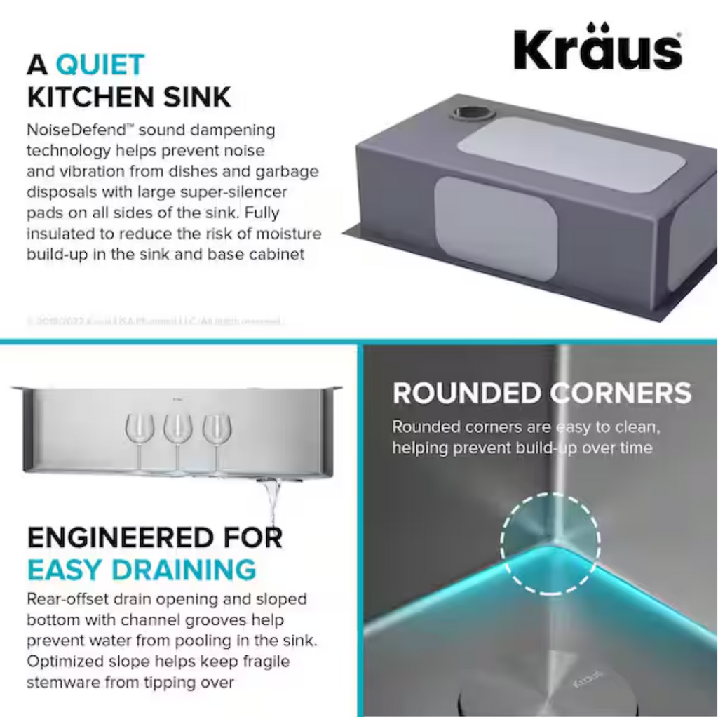 KRAUS Loften All-in-One 33 in Drop In Single Bowl 18-Gauge Stainless Steel Kitchen Sink w/ Bolden Pull Down Faucet in Chrome