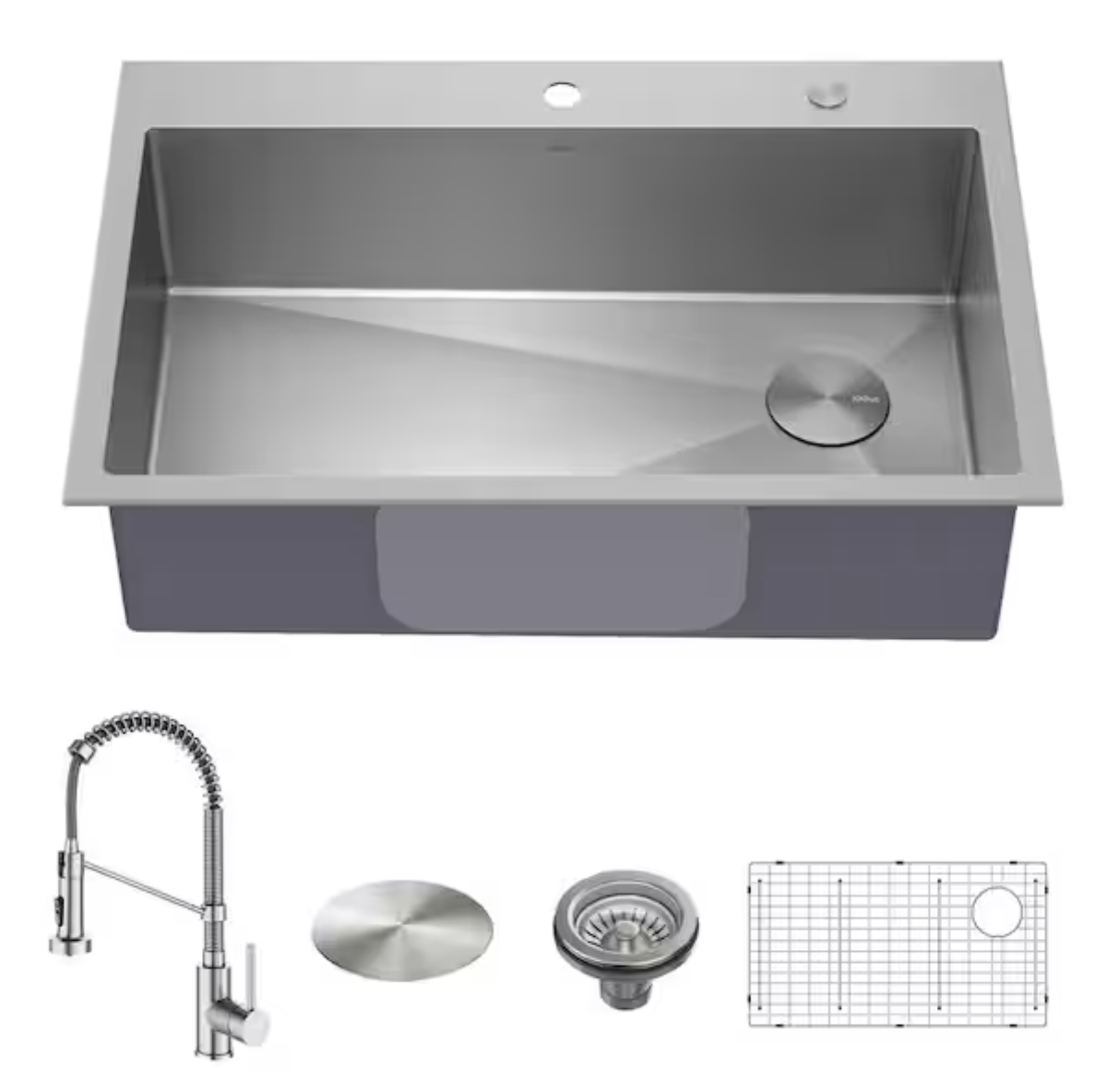 KRAUS Loften All-in-One 33 in Drop In Single Bowl 18-Gauge Stainless Steel Kitchen Sink w/ Bolden Pull Down Faucet in Chrome