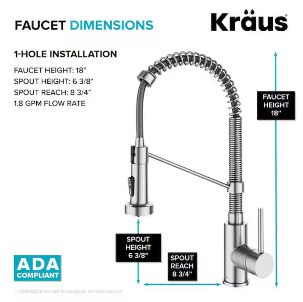 KRAUS Loften All-in-One 33 in Drop In Single Bowl 18-Gauge Stainless Steel Kitchen Sink w/ Bolden Pull Down Faucet in Chrome