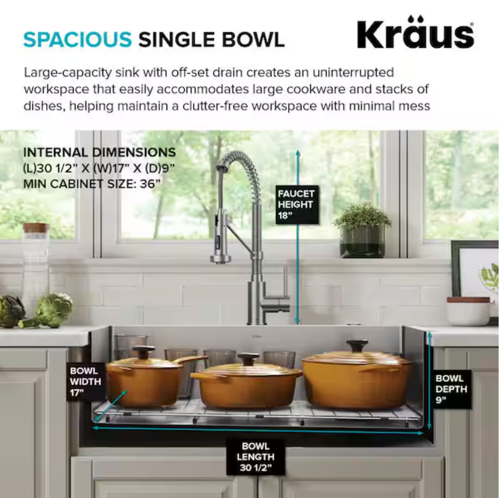 KRAUS Loften All-in-One 33 in Drop In Single Bowl 18-Gauge Stainless Steel Kitchen Sink w/ Bolden Pull Down Faucet in Chrome