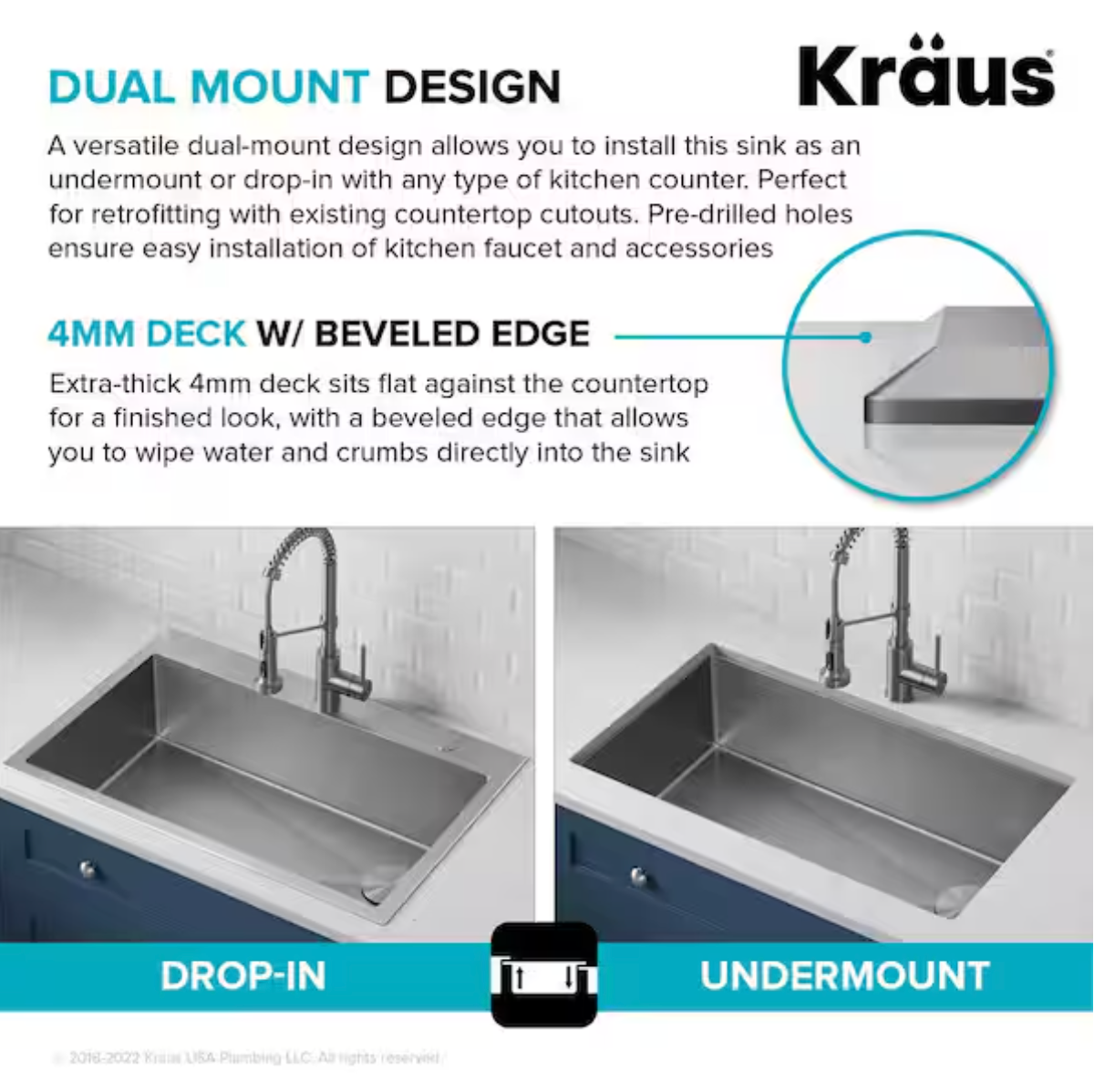 KRAUS Loften All-in-One 33 in Drop In Single Bowl 18-Gauge Stainless Steel Kitchen Sink w/ Bolden Pull Down Faucet in Chrome
