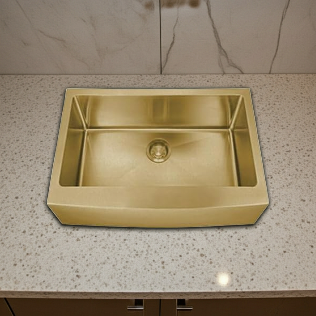 Dakota Marela 30-Inch Farmhouse Apron Kitchen Sink, Single Bowl, 16-Gauge 304 Stainless Steel, Micro Radius Corners, Undermount, Rear Drain, Includes Grid & Strainer- DSM-A3020 (Brushed Nickel).