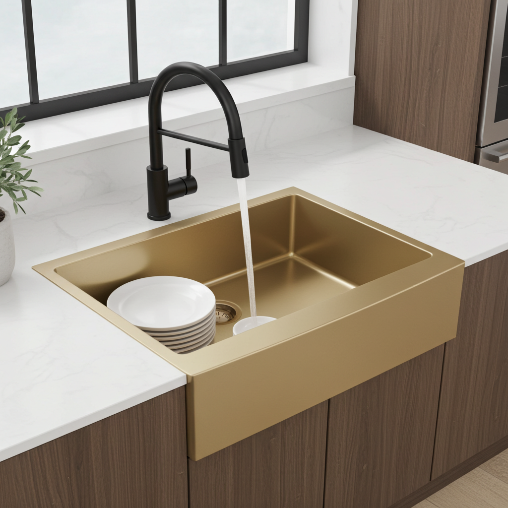 Dakota Marela 30-Inch Farmhouse Apron Kitchen Sink, Single Bowl, 16-Gauge 304 Stainless Steel, Micro Radius Corners, Undermount, Rear Drain, Includes Grid & Strainer- DSM-A3020 (Brushed Nickel).
