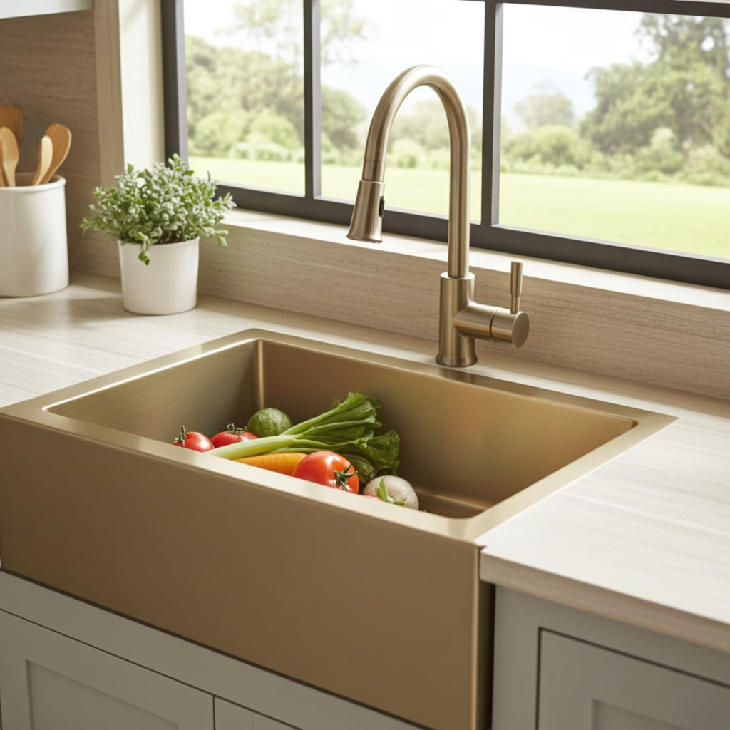 Dakota Marela 30-Inch Farmhouse Apron Kitchen Sink, Single Bowl, 16-Gauge 304 Stainless Steel, Micro Radius Corners, Undermount, Rear Drain, Includes Grid & Strainer- DSM-A3020 (Brushed Nickel).